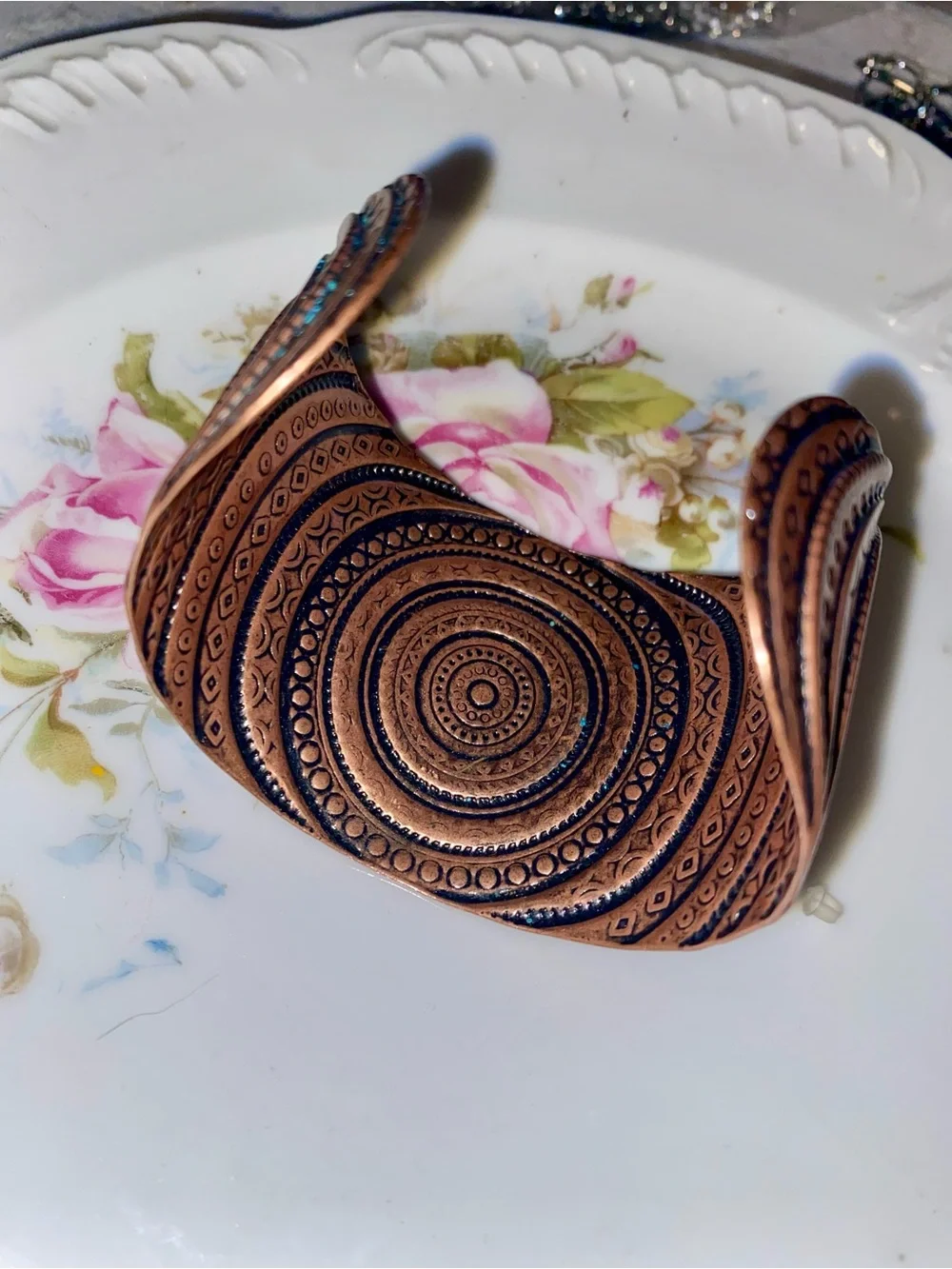 Handcrafted Copper-Tone Engraved Cuff Bracelet